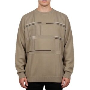 Protege Collection Sweater Men XL Tan Geometric Knit Acrylic Crewneck Long Sleev